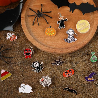 SANNIX 60Pcs Halloween Pins, Halloween Enamel Lapel Pins Assorted Pumpkin Ghost Bat Spider Skeleton Brooch Pins for Clothes Bags Hats Accessories, 30 Styles - style: Halloween Pins