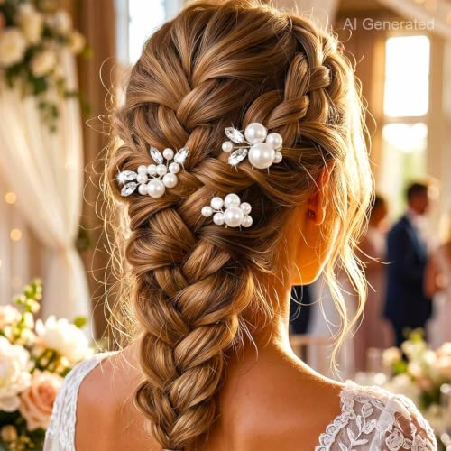Heread Pearl Bride Wedding Hair Pins Crystal Bridal Headpiece Hair Accessories for Women and Girls (Pack of 3) - color: Silver