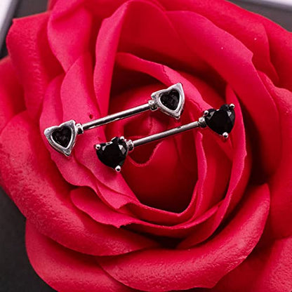 VERAMI 14G Stainless Steel Heart Nipple Rings and Barbell - Butterfly, Starlight Acrylic Ball, Tongue Rings for Women and Men - color: T-BLACK-CZ