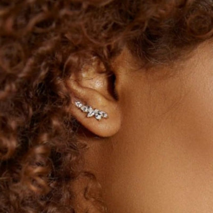 1 Pair Marquise Zirconia Ear Climber Stud Earrings for Women Daily Casual Clip Earrings Jewelry - color: Gold