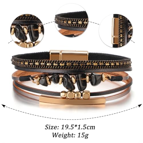 Fesciory Leather Wrap Bracelets for Women, Boho Western Layered Jewelry | Layered leather cuff bracelets, Easy on and off, Boho western style, Daily wear, Gift for women - color: Black 7