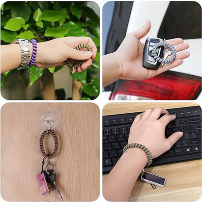 11PCS Colorful Spiral Coil Hair Tie for Women | Stretchable Wristband Wristlet Keychain, Wrist Key Chain Wristlet, Wrist Key Holder Key Ring