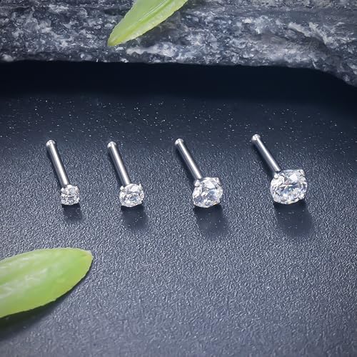 ASTM F136 Titanium Nose Rings 18G 20G 22G Clear Round Cubic Zirconia Nose Studs Ring Screw L-Shaped Bone Hypoallergenic Body Piercing Jewelry for Women 1.5mm 2mm 2.5mm 3mm 4PCS - style: Bone:18G(1.0mm)