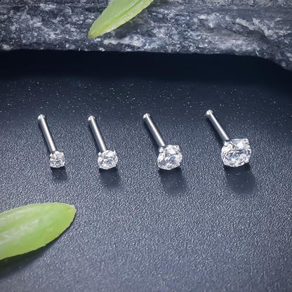 ASTM F136 Titanium Nose Rings 18G 20G 22G Clear Round Cubic Zirconia Nose Studs Ring Screw L-Shaped Bone Hypoallergenic Body Piercing Jewelry for Women 1.5mm 2mm 2.5mm 3mm 4PCS - style: Bone:18G(1.0mm)