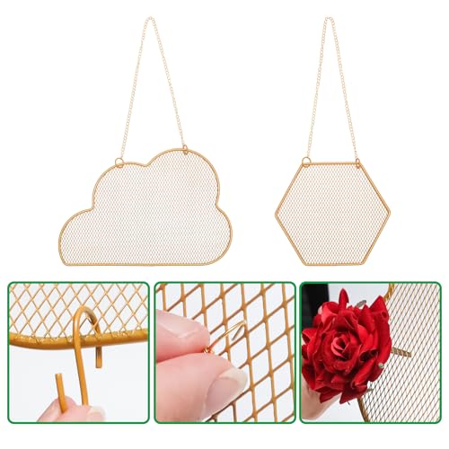 2pcs Gold Wall Mounted Earring Organizer with 10 Hooks,Decorative Jewelry Stand Diamond Grid Display Rack Hanging Hook,Metal Jewelry Holder for Home/Necklaces/Bracelets(Hexagon+Cloud) - size: Hexagon+Cloud