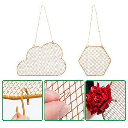 2pcs Gold Wall Mounted Earring Organizer with 10 Hooks,Decorative Jewelry Stand Diamond Grid Display Rack Hanging Hook,Metal Jewelry Holder for Home/Necklaces/Bracelets(Hexagon+Cloud) - size: Hexagon+Cloud