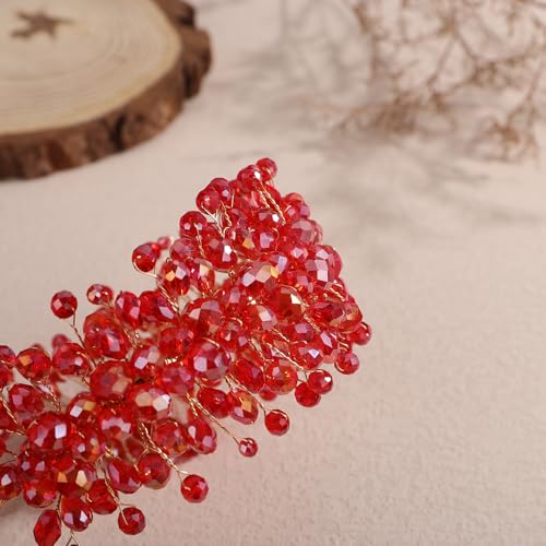 Denifery Large Crystal Headband for Wedding Bridal Hair Band Headpiece for Party Prom Hair Accessories (red) - color: red