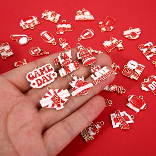 40PCS Game Day Charms for Bracelet Making Enamel Football Charms for Bracelet Necklace Earrings Jewelry Making DIY Football Mom Accessories Gifts - color: Red White