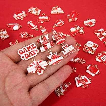 40PCS Game Day Charms for Bracelet Making Enamel Football Charms for Bracelet Necklace Earrings Jewelry Making DIY Football Mom Accessories Gifts - color: Red White