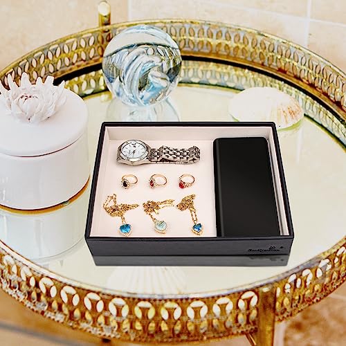 Leather Jewelry Organizer Trays Storage Drawer Display Case | Velvet Liner Stackable for Necklace,Rings and Earring (Black4) - color: Black4