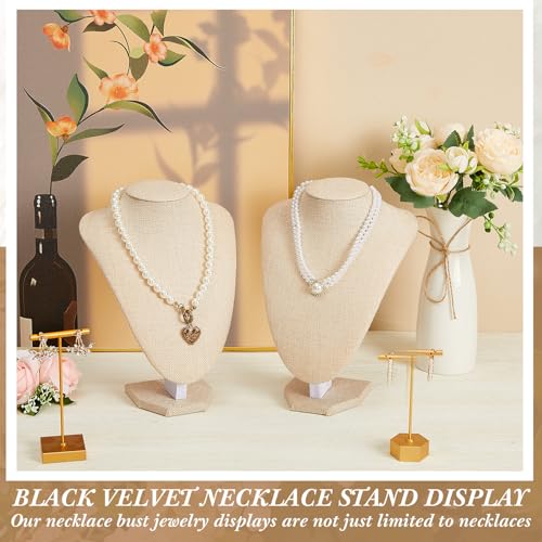 Huquary 6 Pcs Necklace Display Stand Necklace Holder Jewelry Bust Display Stands for Selling Home Store Trade Shows Photography Props Retail(Flaxen,Linen) - color: Flaxen