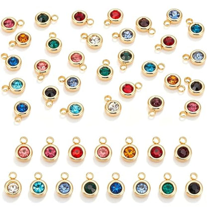 UNICRAFTALE 18K Gold Plated Flat Round Real Birthstone Charms Rhinestone Pendants Crystal Glass Charms Metal Dangle Pendants for DIY Bracelets Necklaces Jewelry Making - color: Multicolor