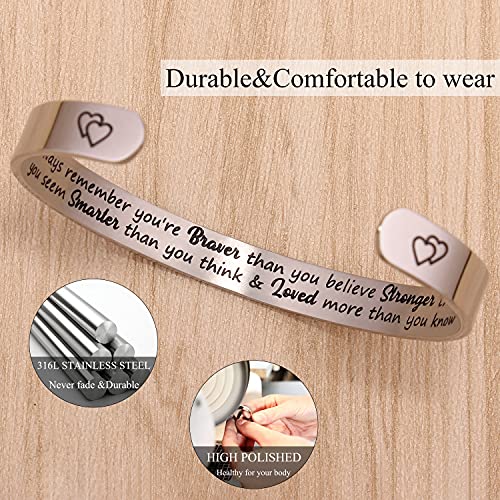 Btysun Bracelets for Women Mothers Day Bracelet Gifts from Daughter Inspirational Gifts for Women Graduation Gifts for Her Motivational Birthday Cuff Bangle Friendship Personalized Mantra Jewelry… - style: Always remember you're braver than you believe st