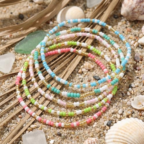 14K Gold Plated Beaded Bracelets Stack Set for Women,Stretch Boho Ball Jewelry Friendship Trendy - color: Blue