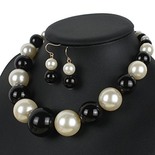 Large Style Big Imitate Pearl Strand Choker Necklace With Earrings Set - color: Multi
