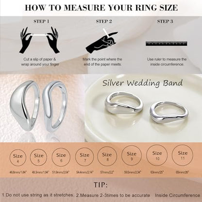 Stacking Rings for Women Gold Plated Wavy Pinky Thumb Ring Stack Size 4-9 - color: Silver