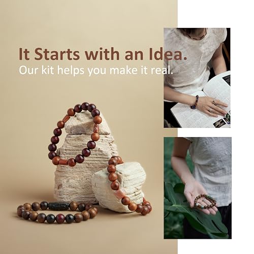 Geezon Navis DIY Bracelet Making Kit Natural Wooden Stone Beads Gift Craft | 10mm 296pcs 16 Colors - Natural & Unique, ALL-IN-ONE , One-of-a-kind, Starter, Gift, Immersive Handcraft, Calming, Meditate