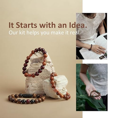 Geezon Navis DIY Bracelet Making Kit Natural Wooden Stone Beads Gift Craft | 10mm 296pcs 16 Colors - Natural & Unique, ALL-IN-ONE , One-of-a-kind, Starter, Gift, Immersive Handcraft, Calming, Meditate