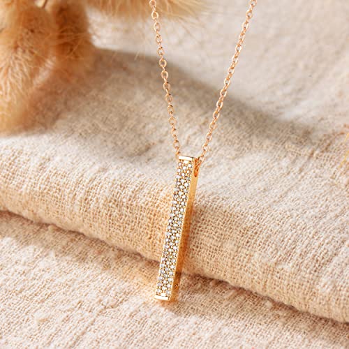 Valloey Rover Gold Necklaces for Women | Dainty 14K Gold/Sterling Silver Plated Cubic Zirconia Star Moon Pendant Necklaces Twist Rope Chain Simple Jewelry for Women - style: Gold-Bar