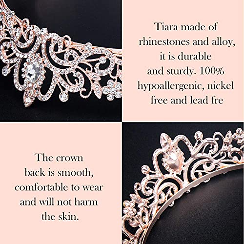COCIDE Tiara Crystal Crowns Princess Rhinestone Crown with Combs Bride Headbands Bridal Wedding Prom Birthday Party Hair Accessories Jewelry for Women Girls (Rose Gold) - color: TE Rose Gold+Clear