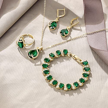 EVER FAITH Pear Cubic Zirconia Wedding Jewelry Set for Bride Bridesmaid - color: Green Gold-Plated-Brass