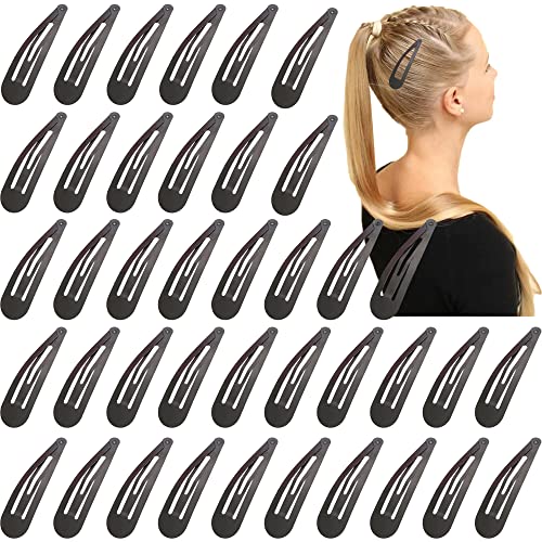 Clips for Hair 40 Pcs 2.75 Inch Metal Barrettes Large Black Snap Hair Clips | 7cm big snap clips for women girls 40 pack black hairpins diy craft hair accessory - color: Black