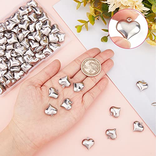 SUNNYCLUE 1 Box 100Pcs Valentines Day Puff Heart Charm 316 Stainless Steel Love Charms Silver Hearts Charms for Jewelry Making Charms DIY Necklace Earrings Crafts Women Adult Supply - color: 1 Box 100pcs Surgical Stainless Steel 3d Heart Charms