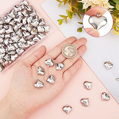 SUNNYCLUE 1 Box 100Pcs Valentines Day Puff Heart Charm 316 Stainless Steel Love Charms Silver Hearts Charms for Jewelry Making Charms DIY Necklace Earrings Crafts Women Adult Supply - color: 1 Box 100pcs Surgical Stainless Steel 3d Heart Charms