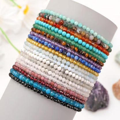 Healing Crystal Bracelet Clear Quartz Faceted Beaded Bracelets for Women Men 3mm Natural Stone Adjustable Handmade Stretch Bracelet Reiki Spiritual Jewelry Fashion Gifts - color: Amazonite