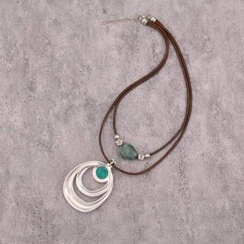 Boho Necklaces for Women Chunky Circle Necklace Bohemian Necklaces | Chunky Boho Necklace for Women Layered Boho Circle Leather Choker Necklace Long Vintage Necklaces Bohemian Jewlery Gifts - style: Bohemian Chain Necklace