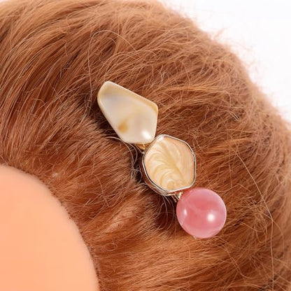 Geometric Marble Acrylic Hair Clip Set 6pcs, Polygonal Snap Barrettes for Women, Stylish Hair Accessories for Everyday and Party Wear