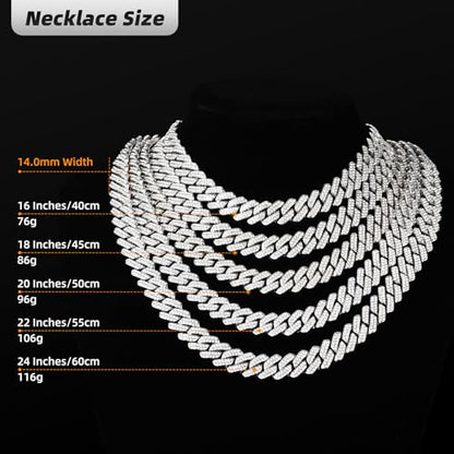 Mens Cuban Link Chain Iced Out Cuban Necklace 18K Gold & Silver Plated Chain For Men Women 14mm Hip Hop Jewelry - color: Silver, size: 24Inches