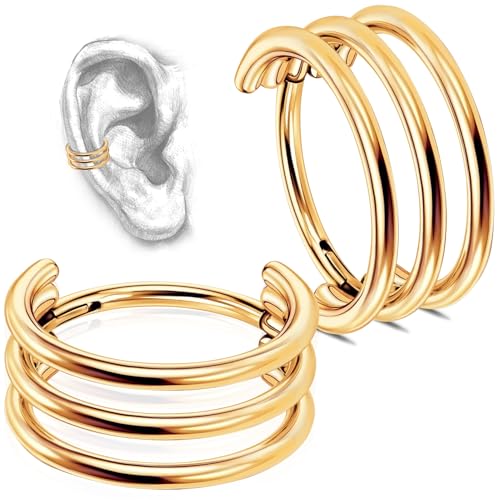 2 PCS Cartilage Earring Double Triple Hoop Nose Ring Titanium Conch Piercing Jewelry - color: Gold 1, size: 16g 10mm