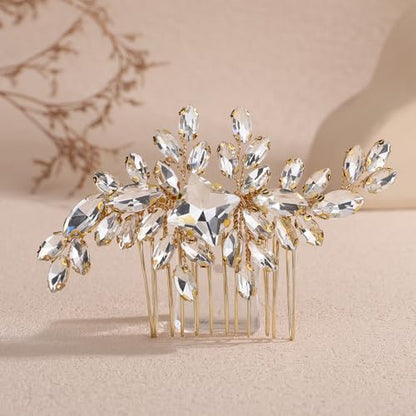 Square Rhinestone Hair Comb Silver Gold Rhinestone Wedding Headpiece Handmade Crystal Bridal Hair Comb Bridal Hairpiece for Brides Bridesmaid (gold) - color: gold