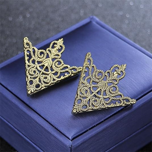 5 Pairs Retro Hollow Pattern Shirt Collar Brooches For Women And Men Gold Plated Triangle & Simple Elegant Double Leaf Collar Pin Brooches Gold Silver Plant Brooch Jewelry - style: Broze sj
