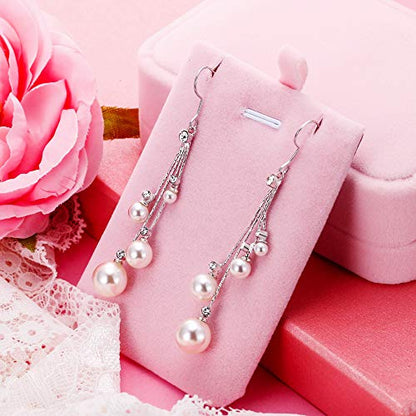 EleQueen Women's Silver-tone Crystal Simulated Pearl 4 Chain Bridal Long Dangle Hook Earrings Ivory Color - color: A-Silver-tone