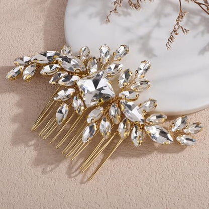 Square Rhinestone Hair Comb Silver Gold Rhinestone Wedding Headpiece Handmade Crystal Bridal Hair Comb Bridal Hairpiece for Brides Bridesmaid (gold) - color: gold