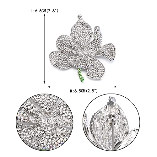 EVER FAITH Women's Austrian Crystal Orchid Flower Petal Brooch - color: Iridescent Clear AB Silver-Tone