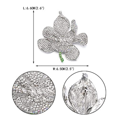 EVER FAITH Women's Austrian Crystal Orchid Flower Petal Brooch - color: Iridescent Clear AB Silver-Tone