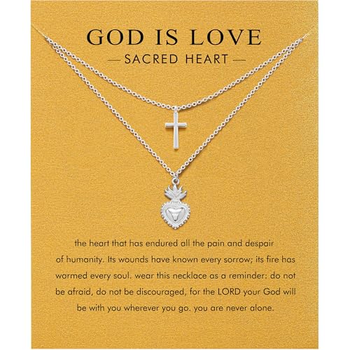 Baydurcan Dainty Silver Necklace for Women Ankh Horse Celtic Necklace Gifts | Dainty charm gifts for friends sister mother, birthday, christmas, graduation gifts. Ready to give with card & envelope. - style: Sacred Heart
