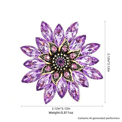 Crystal Flower Brooch Pin for Women Rhinestone Floral Lapel Jewelry - color: Purple