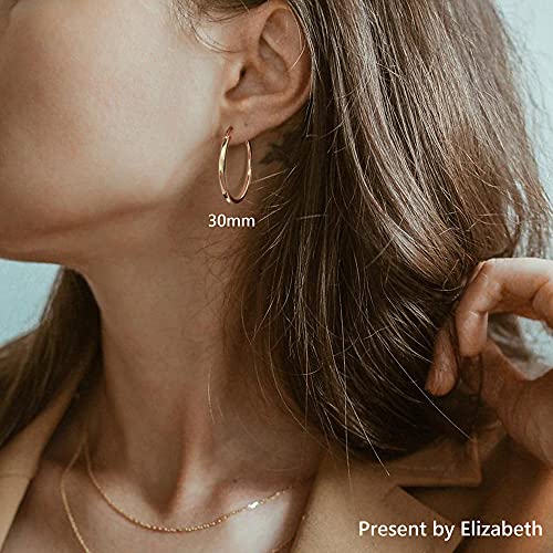 18K Gold Plated Hoop Earrings - 925 Sterling Silver Hoop Earrings Womens Hypoallergenic Hoops | Square Tube Hoop Earrings for Women 15mm/20mm/30mm/40mm - color: Rose Gold 15-20-30mm