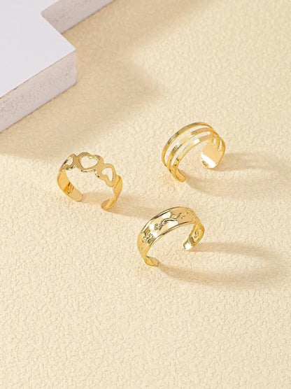 3Pcs Gold-Plated Foot Ring Retro Hollowed Out Heart-Shaped Decoration Toe Rings Fashion Adjustable Open Ring for Toe Gift for Friends