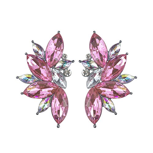 80s Funky Punk Rock Spiky Starburst Angel Wings Oversized Colorful Stones Studded Candy Cluster Women Statement Stud Earrings - color: Pink