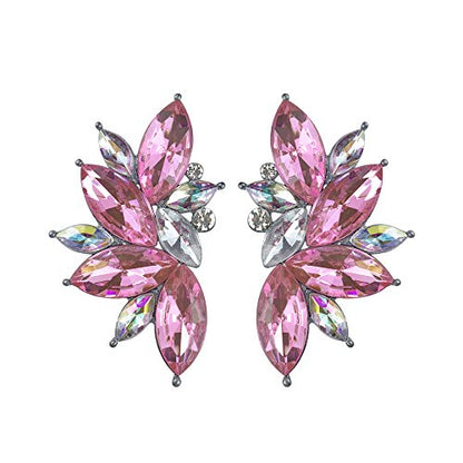 80s Funky Punk Rock Spiky Starburst Angel Wings Oversized Colorful Stones Studded Candy Cluster Women Statement Stud Earrings - color: Pink