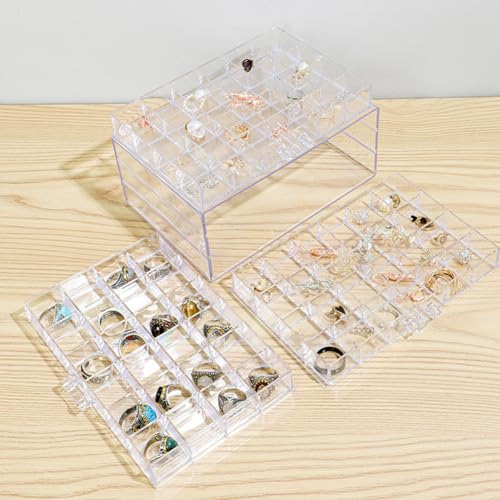 Earring Organizer Box Acrylic Stackable Jewelry Organizer with 3 Drawers 72 Small Compartments Clear Jewelry Display Stand for Stud Earring Ring Pin Display (Transparent) - color: Transparent