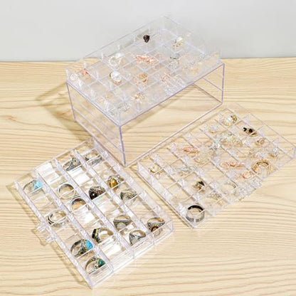 Earring Organizer Box Acrylic Stackable Jewelry Organizer with 3 Drawers 72 Small Compartments Clear Jewelry Display Stand for Stud Earring Ring Pin Display (Transparent) - color: Transparent