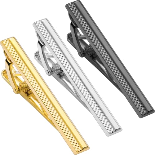 Tie Clip for Men, TAIGRAMA Tie Bar and Tie Pin Clip for Skinny Ties Gold Rose Gold Silver Black, Unique Mens Tie Clip Tie Clasp Suitable for Wedding Anniversary Business Professional and Best Gift - style: Style 3-Gold Silver & Black