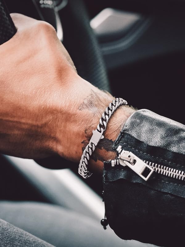 Bandmax Mens Hip Hop Cuban Link Bracelets 5/7/9/12MM Stainless Steel Miami Curb Chain Bracelet Silver/Gold Plated/Black Wristlet Chains for Men 7"-9" - color: 04 7MM-Steel