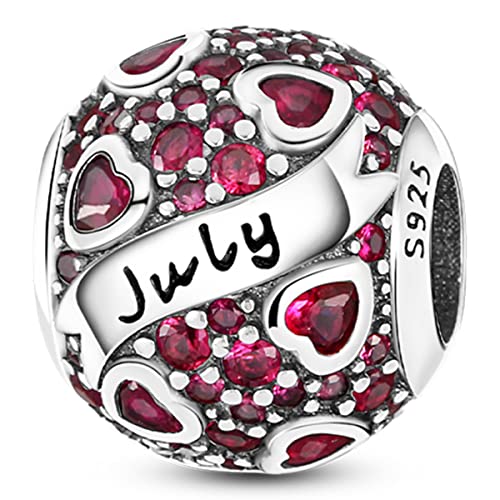 MULA Birthstone Charms 925 Sterling Silver for Bracelets and Necklaces | Dangle Pendants Beads With 5A Cubic Zirconia - Happy Birthday Mothers Day Jewelry - color: July Birthstone
